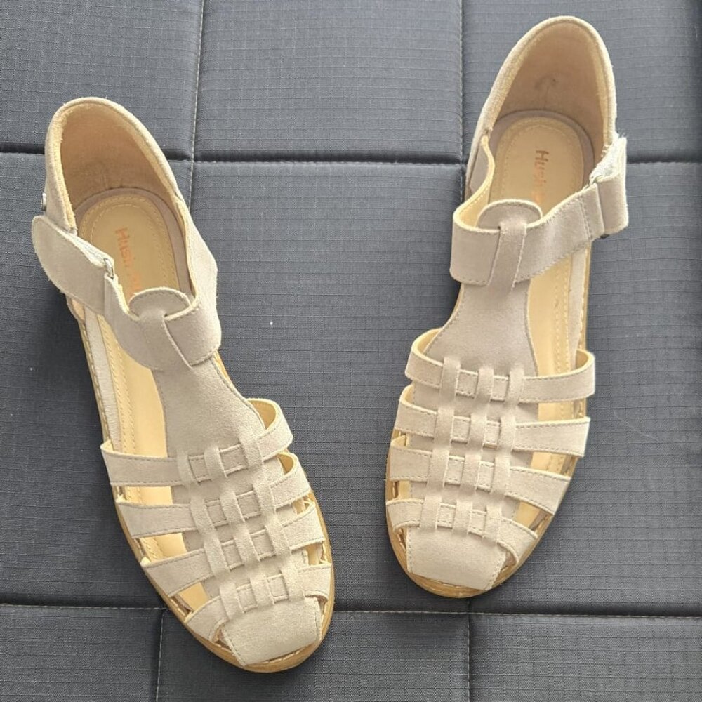 Hush Puppies Beige/Tan Woven T-Strap Sandals